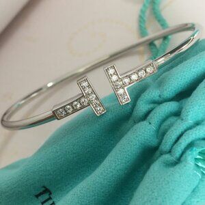 Tiffany  Double T 18K White Gold Diamond Split Bracelet